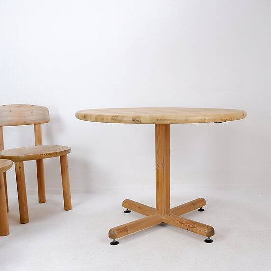 Rainer Daumiller for Hirtshals Savværk A/S dining set - Denmark, 1970s - 1 table/2 chairs/1 stool