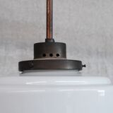 French mid-century brass and opaline pendant light