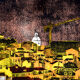 Original Monotype Lisbon by night, illustration