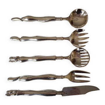 5 couverts de service métal argenté par le sculpteur Miguel Berrocal