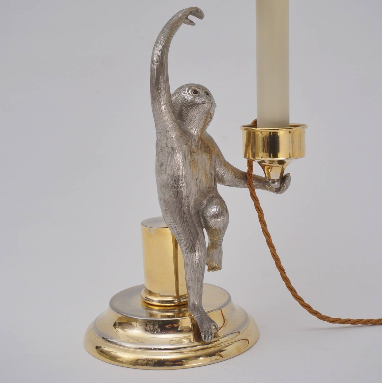 Hauy Pouigo Monkey candlestick table lamp silver plated bronze 1970's Italy