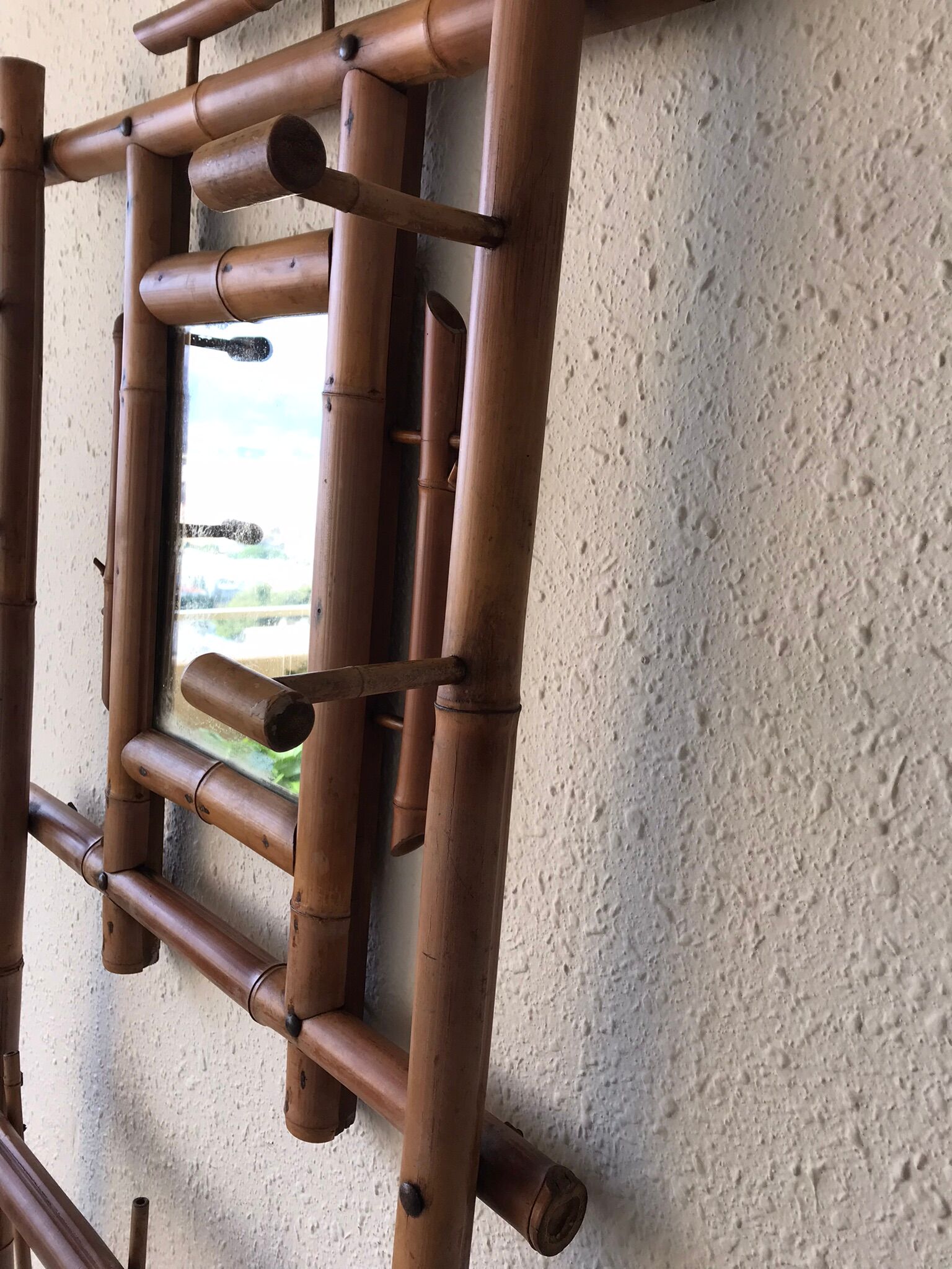 Antique rattan coat rack