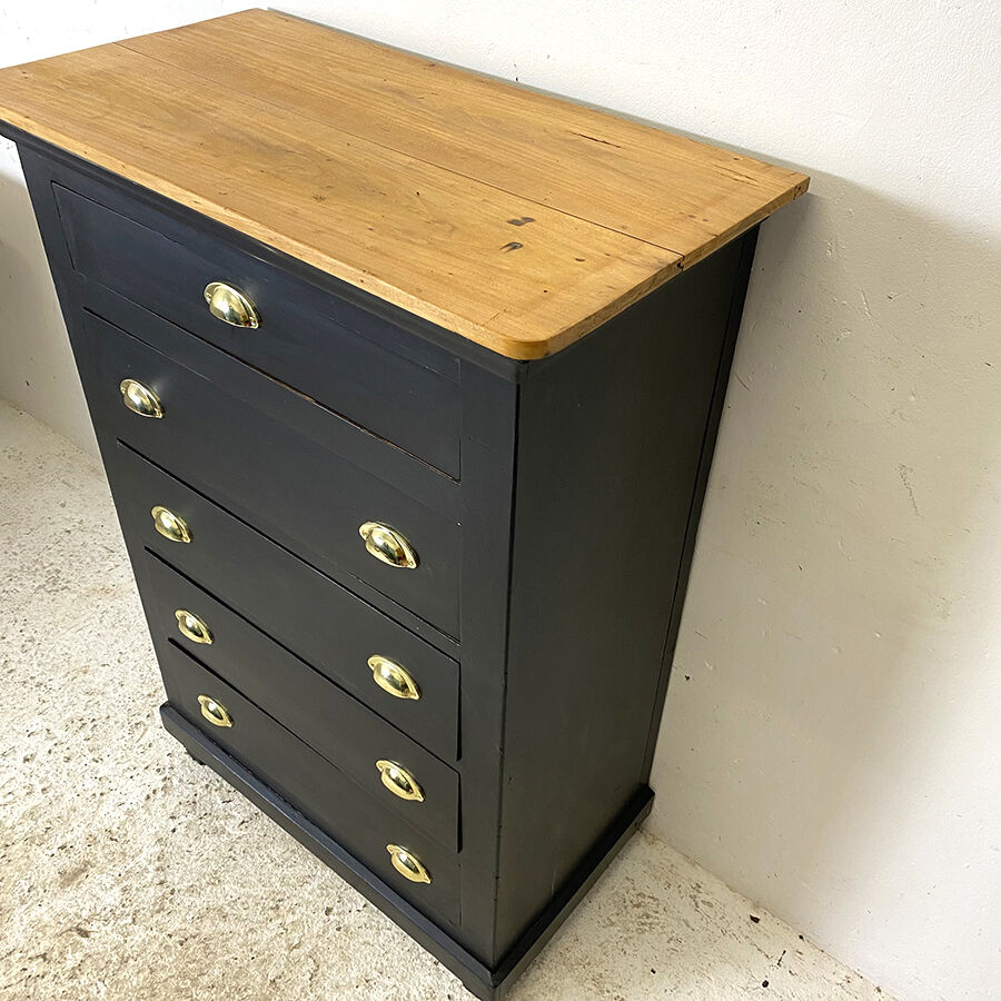 Blackened wooden chiffonnier and varnished top