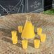 Liqueur service composed of a glass carafe and 8 small yellow screen-printed glasses