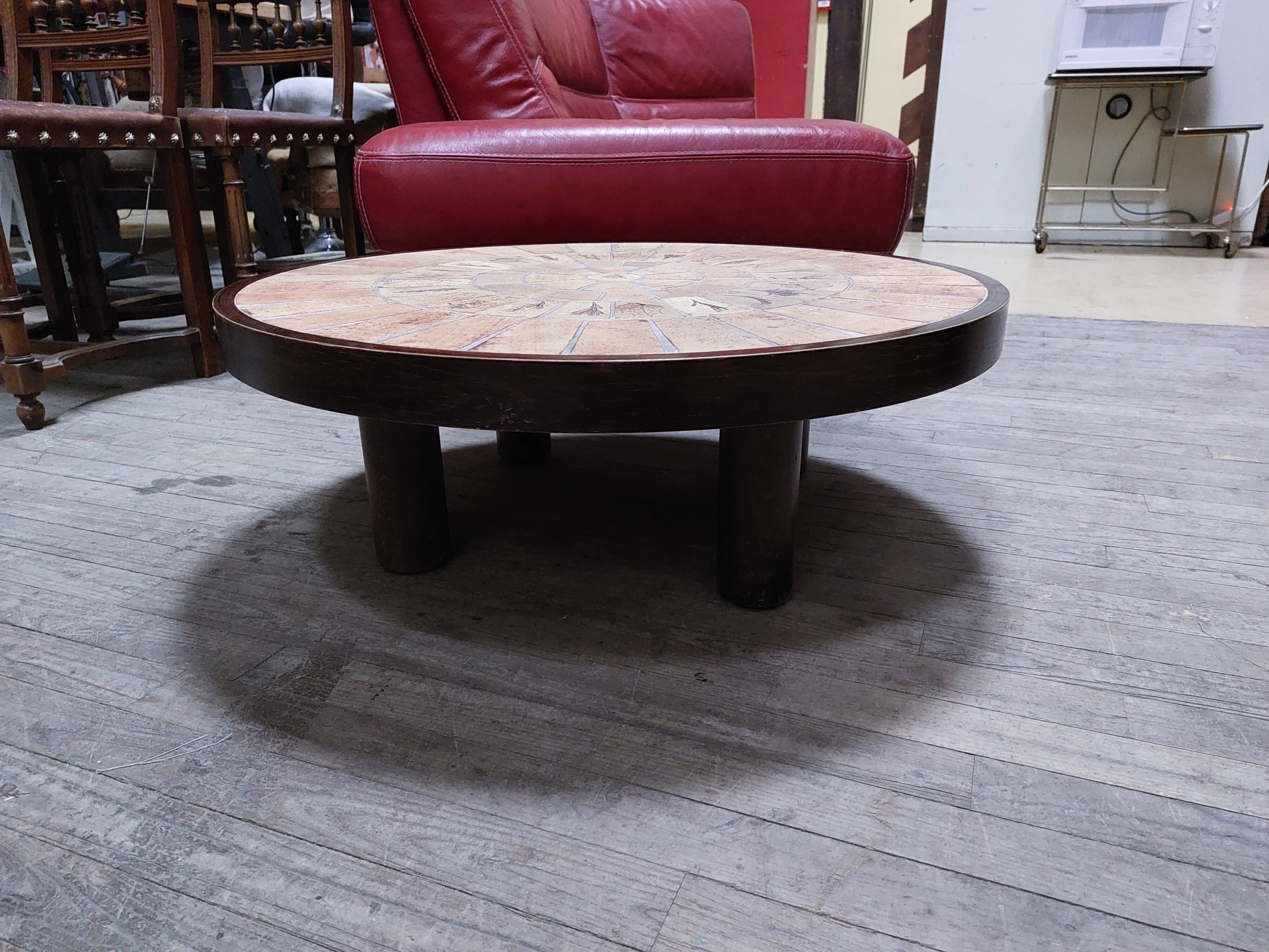 Round coffee table "Herbariums" by Roger Capron - 1960s/1970s - Vallauris