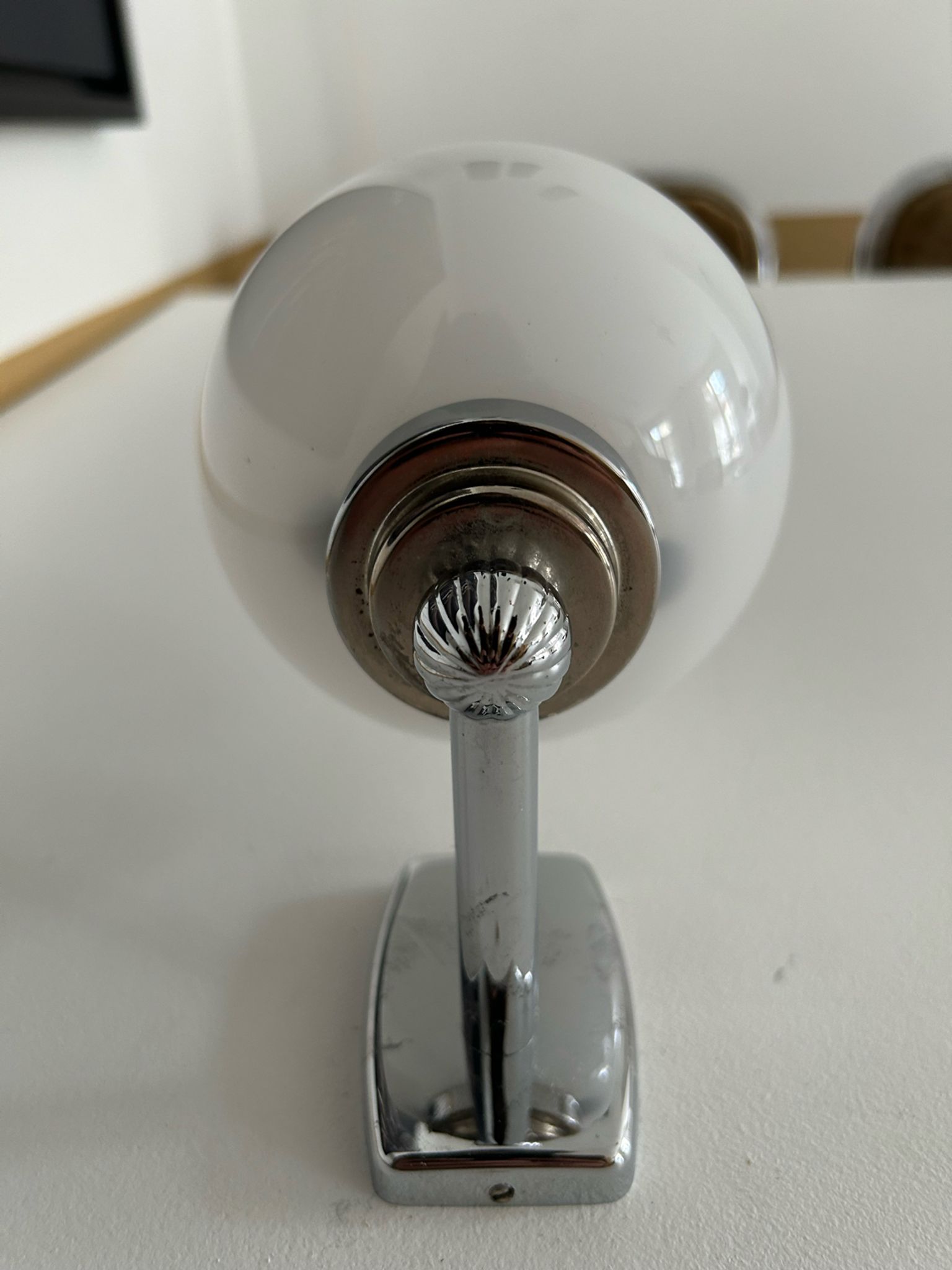 Vintage wall lamp, chromed metal and opaline, France 1970