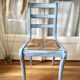 Wooden chair and seat in vintage blue straw