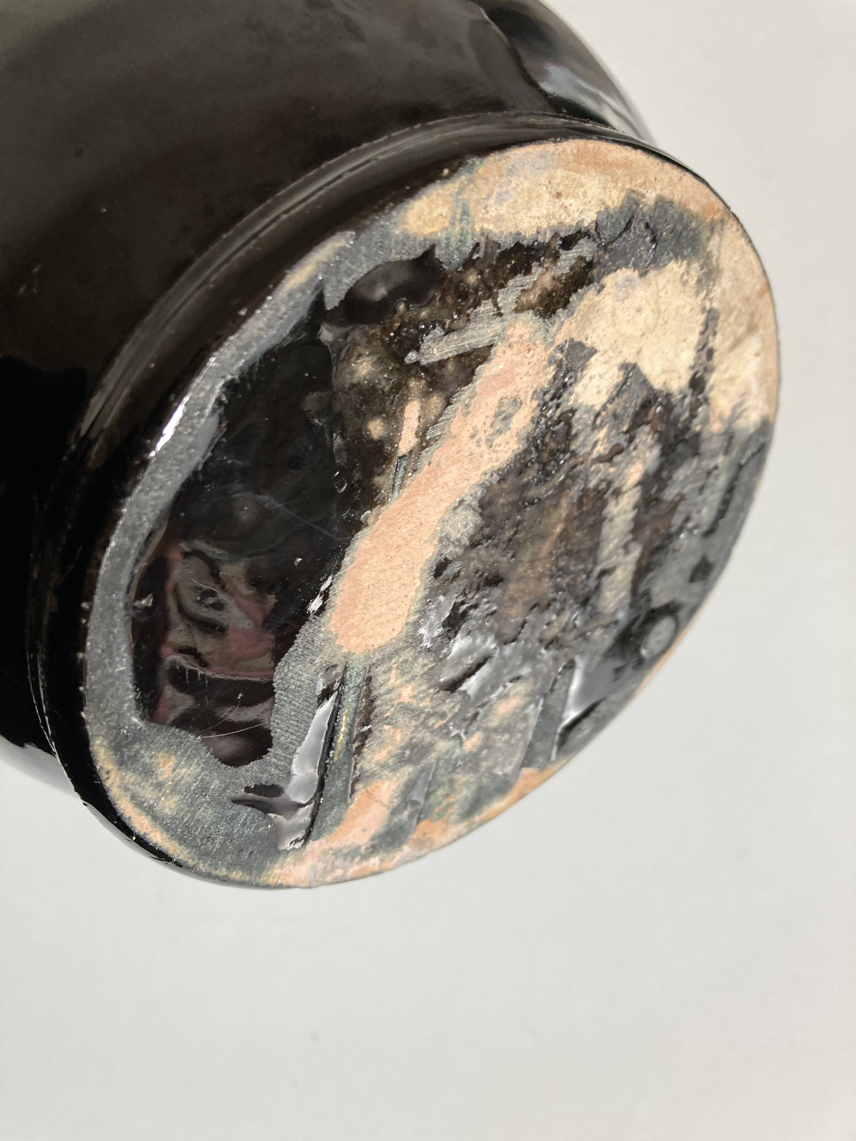 Neo-classical urn vase in black Biot glazed earth 1960