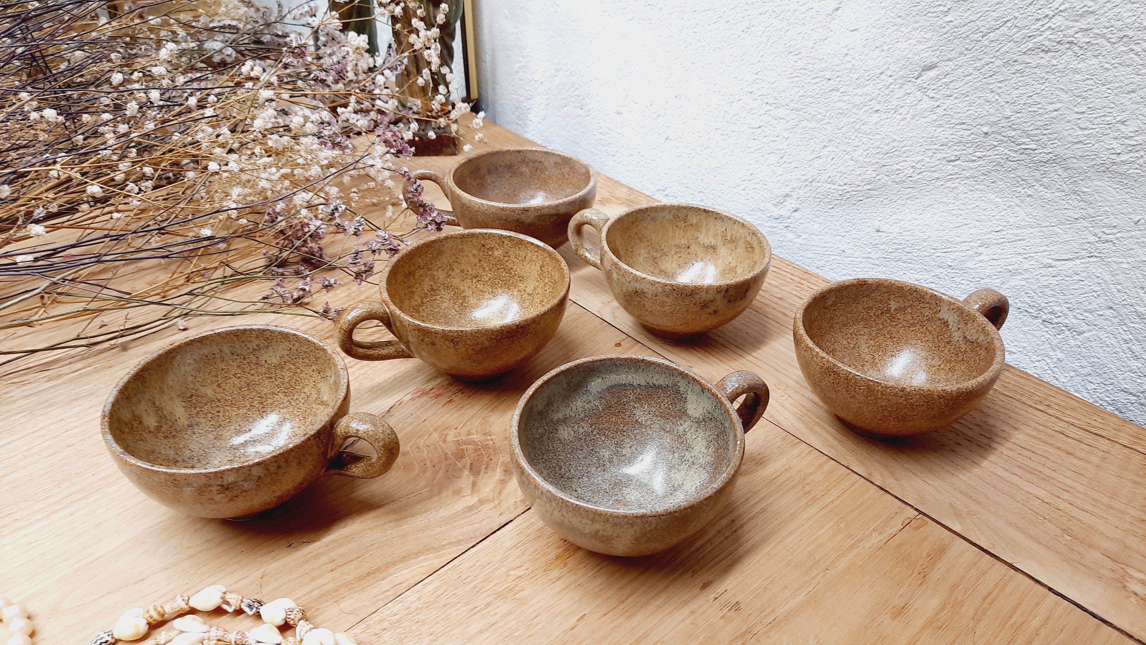 Set 6 cups handmade stoneware