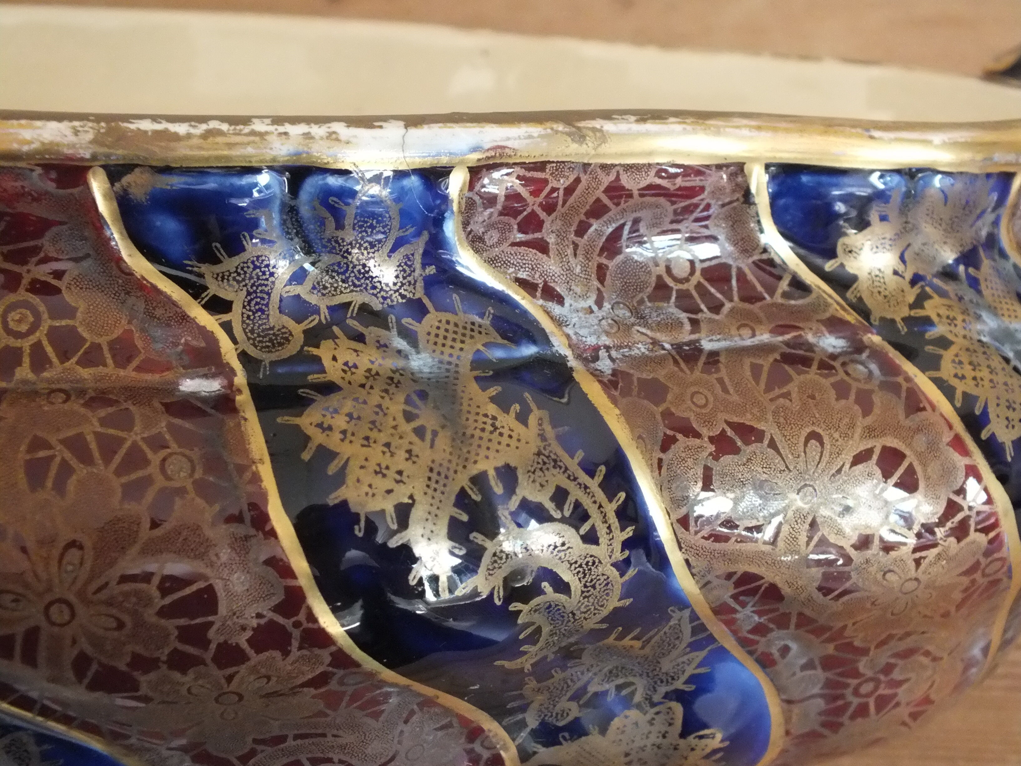 Sarreguemines trim 3 pcs Planter & vases blue, burgundy and gold