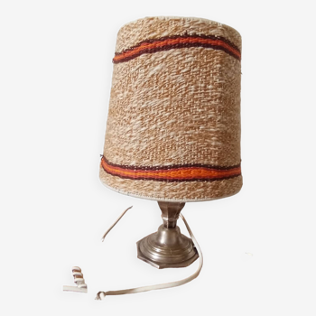 Lampe de table années 50/60 abat jour laine beige et orange