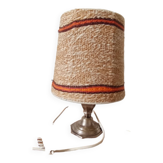 Lampe de table années 50/60 abat jour laine beige et orange