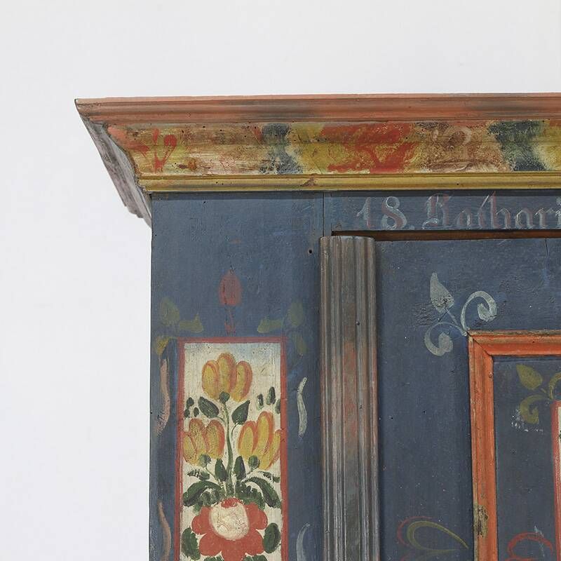 Cabinet de mariée en folk art peint antique de ferme rustique 1863
