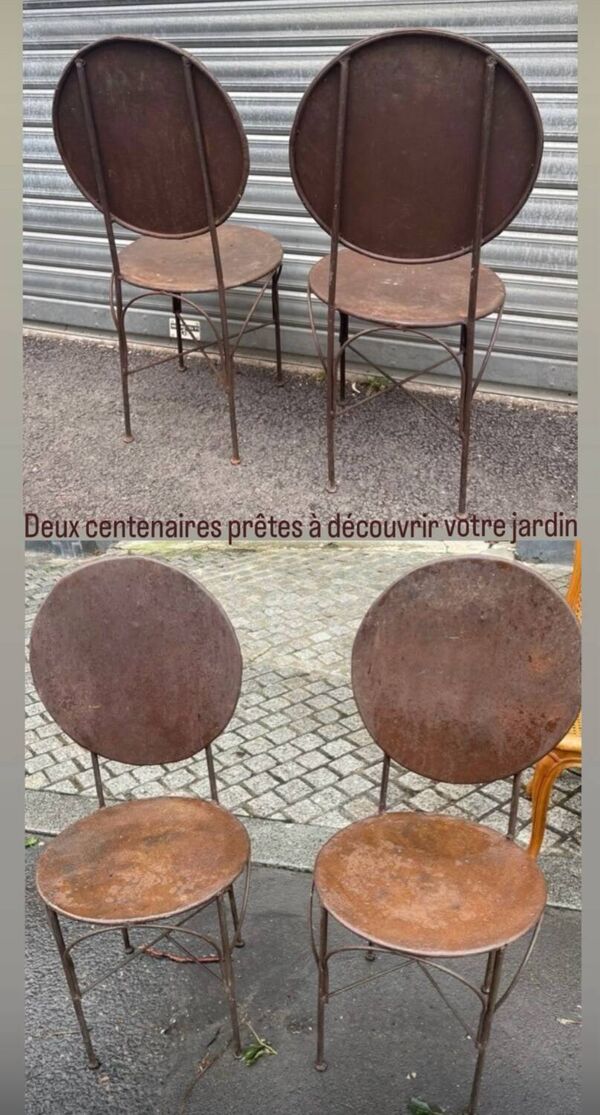 Paire d'anciennes chaises en métal début 20eme