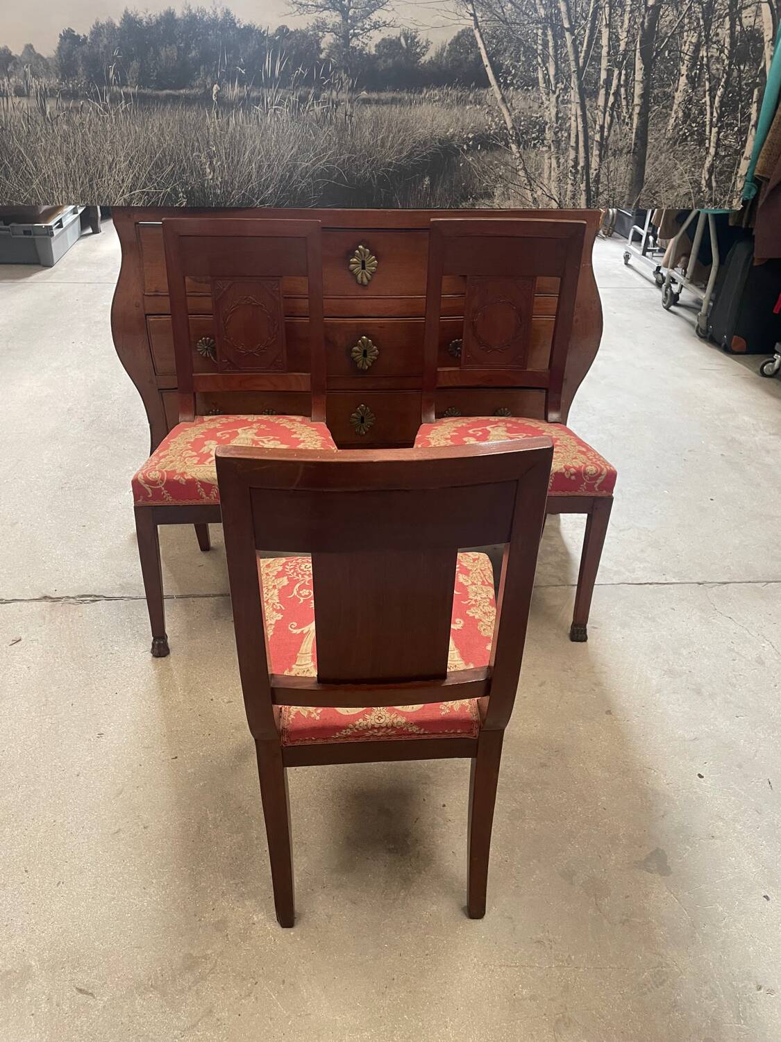 set of three antique Empire-style chairs.