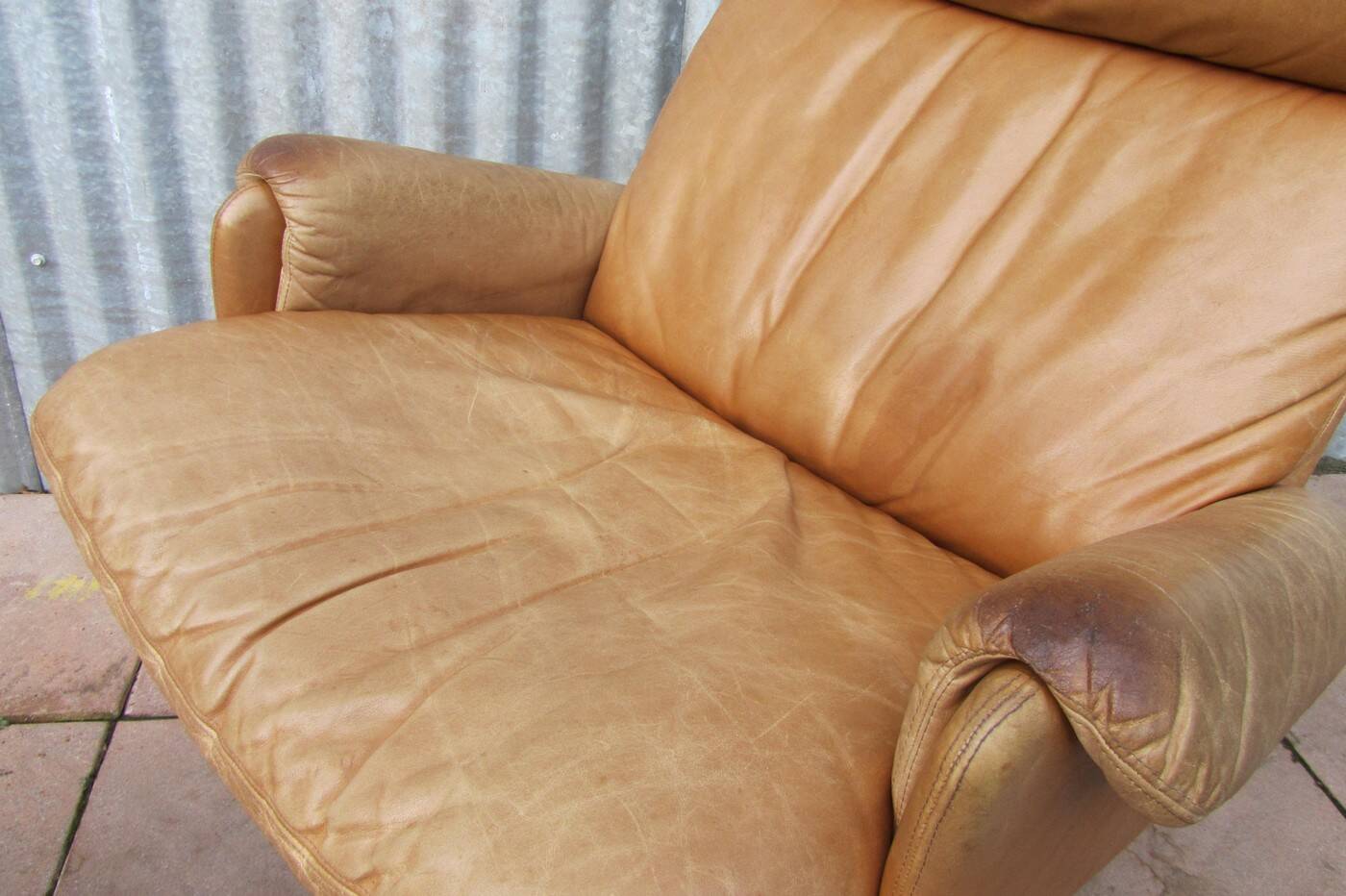 Mid-century vintage high back leather Swivel Armchair with Ottoman, 1970s