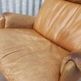 Mid-century vintage high back leather Swivel Armchair with Ottoman, 1970s