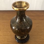 Chinese cloisonné vase in brass on wooden base floral motifs