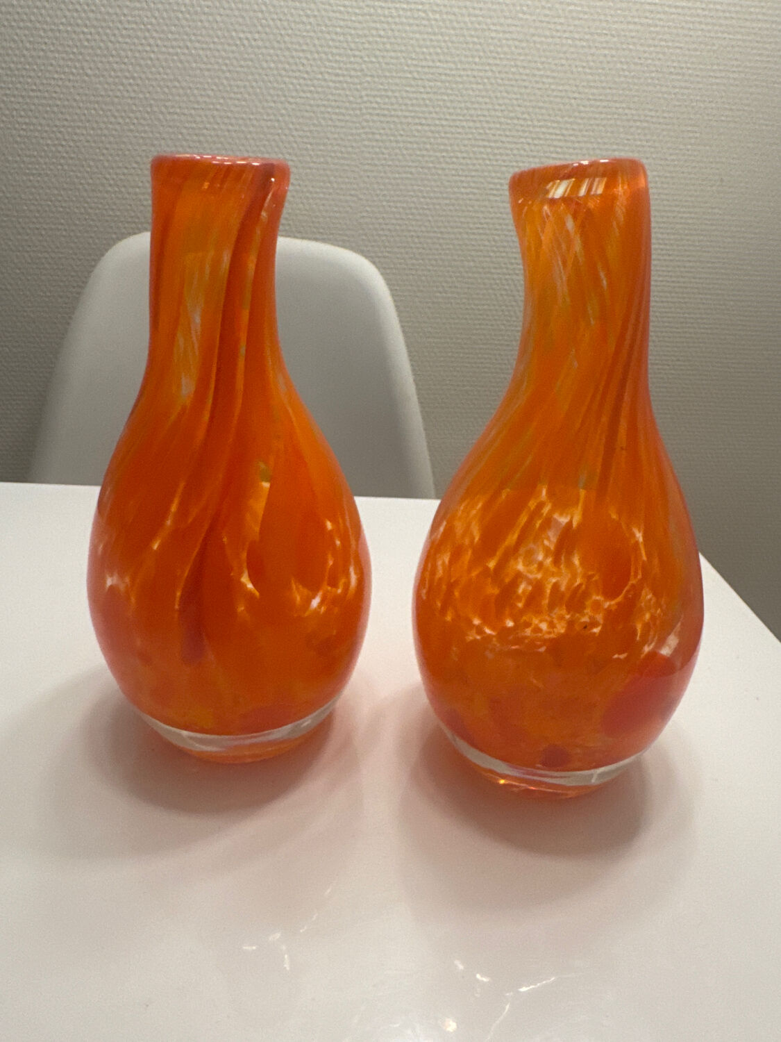 Pair of vintage blown glass vases in orange – Murano style – years