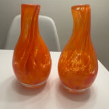 Pair of vintage blown glass vases in orange – Murano style – years