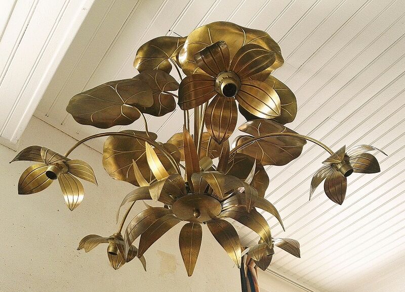 Chandelier, 10 light lights, water lily, brass