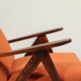 Vintage orange papaya zig zag bouclé armchair 1970