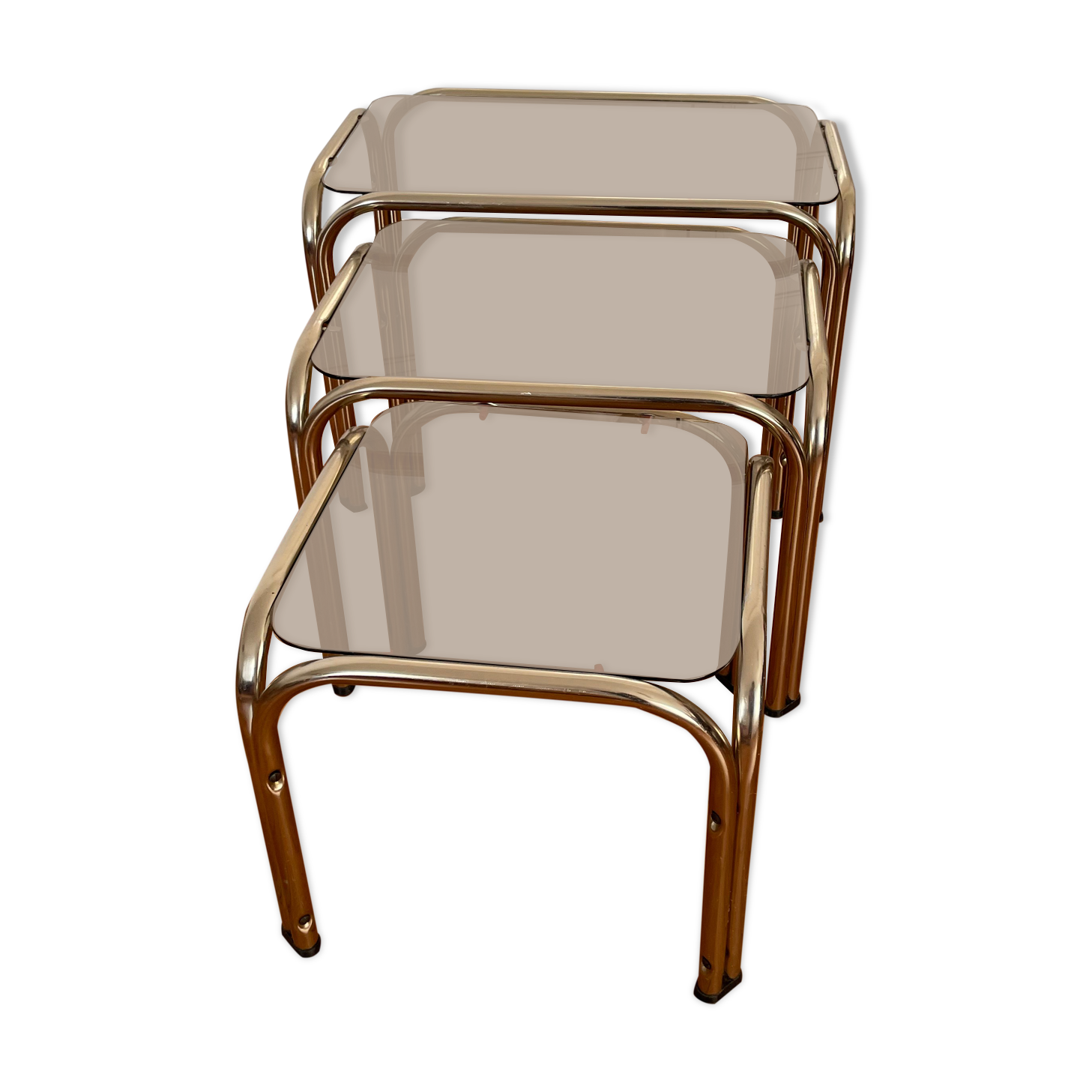 Pull-out tables in vintage smoked glass