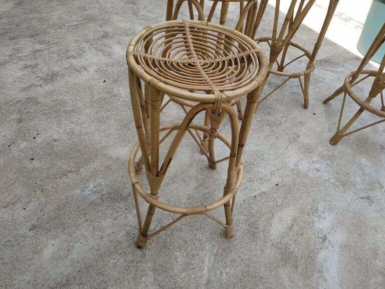 4 vintage rattan stools