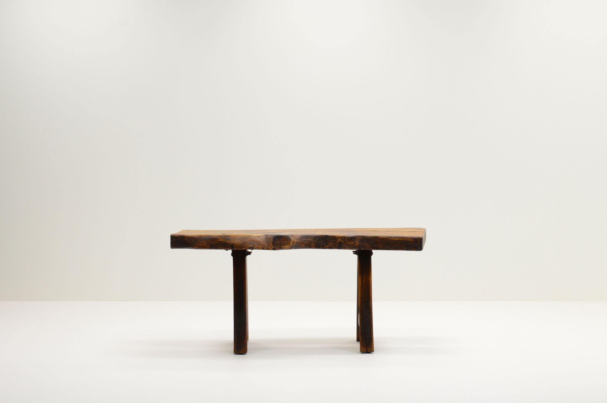 Handmade Oak brutalist table by Mobichalet, Belgium 60s.