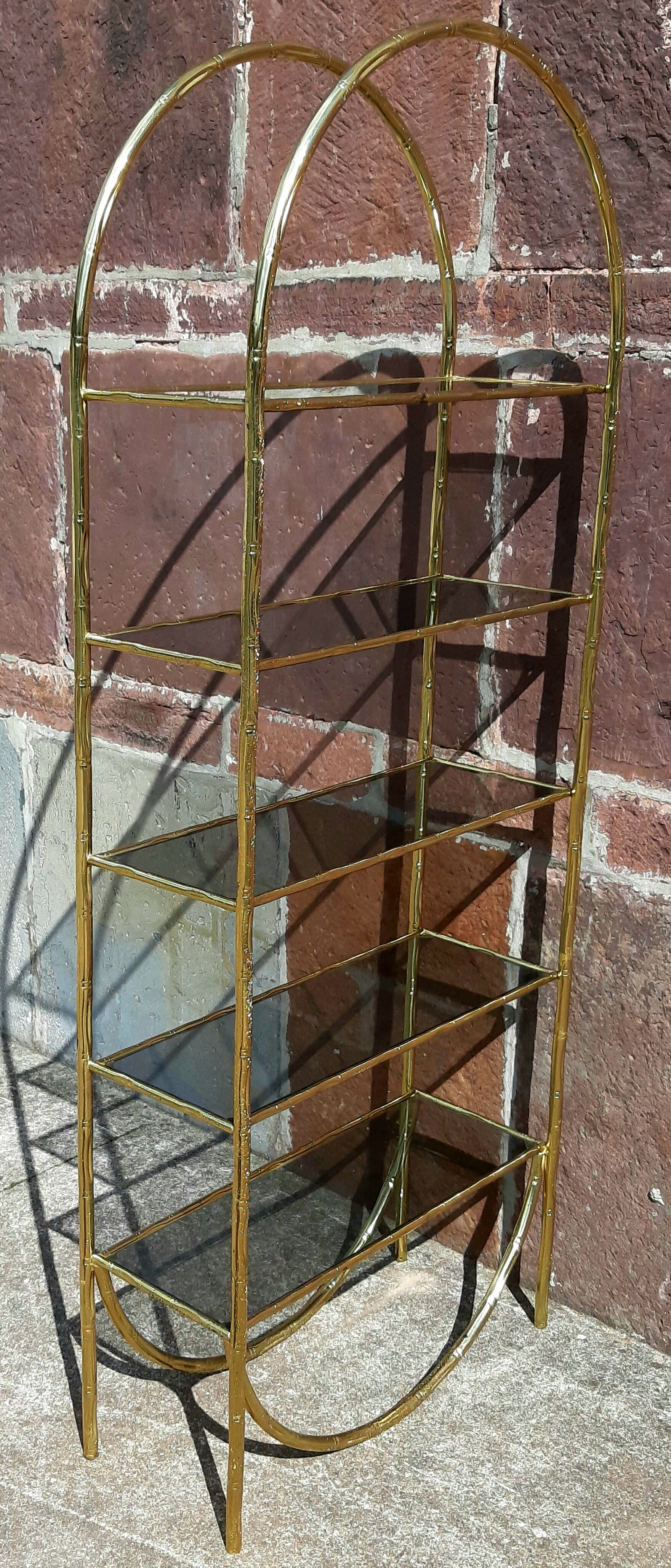 Shelf faux bamboo gold metal