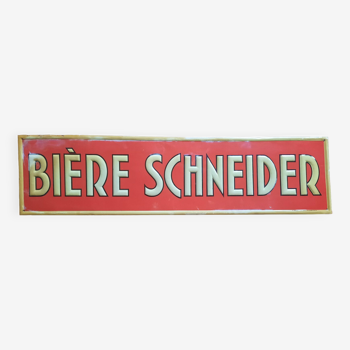 Ancienne plaque en tôle "Bière Schneider" 20x79cm 50's