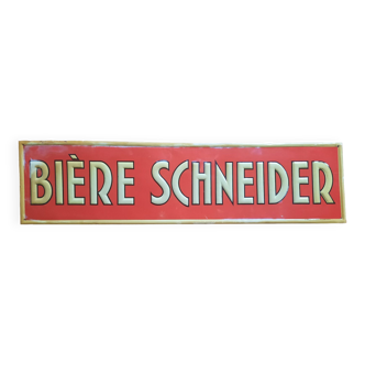 Ancienne plaque en tôle "Bière Schneider" 20x79cm 50's