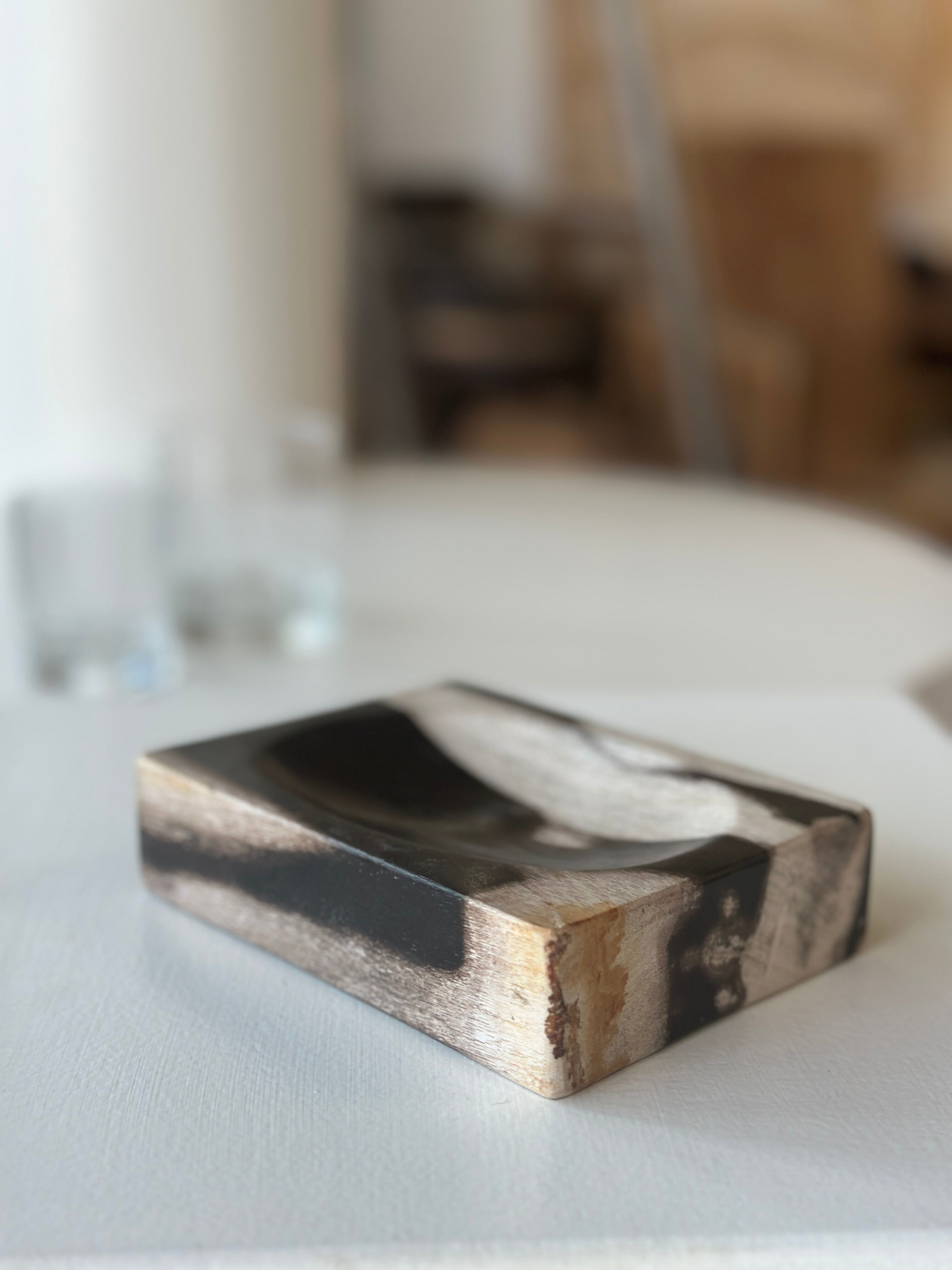 Symmetrical multicolored petrified wood soap dish