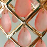 70s gold metal and pink tassel pendant light
