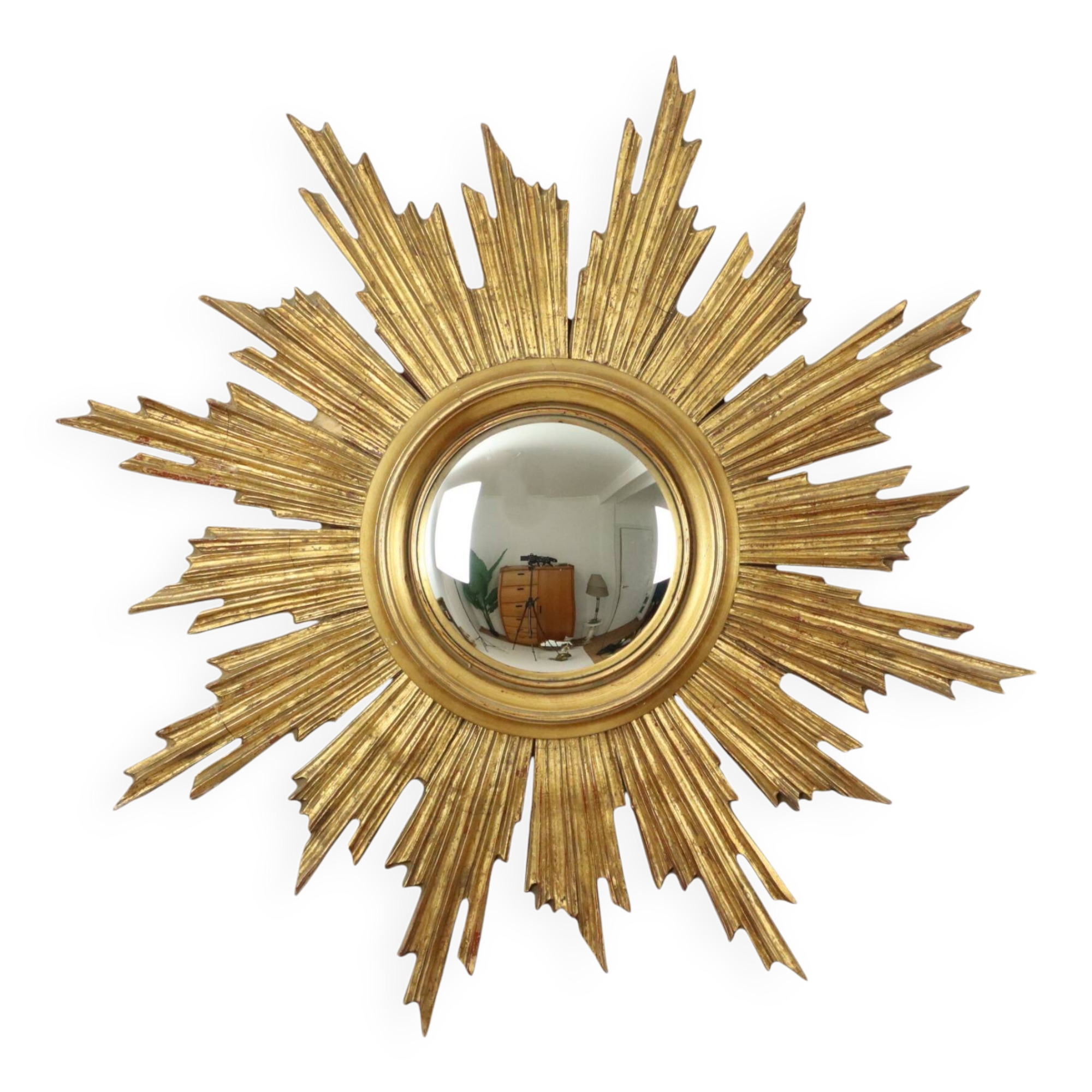 Large Wooden Sun Mirror Sunburst Deknudt Gold Leaf 70cm