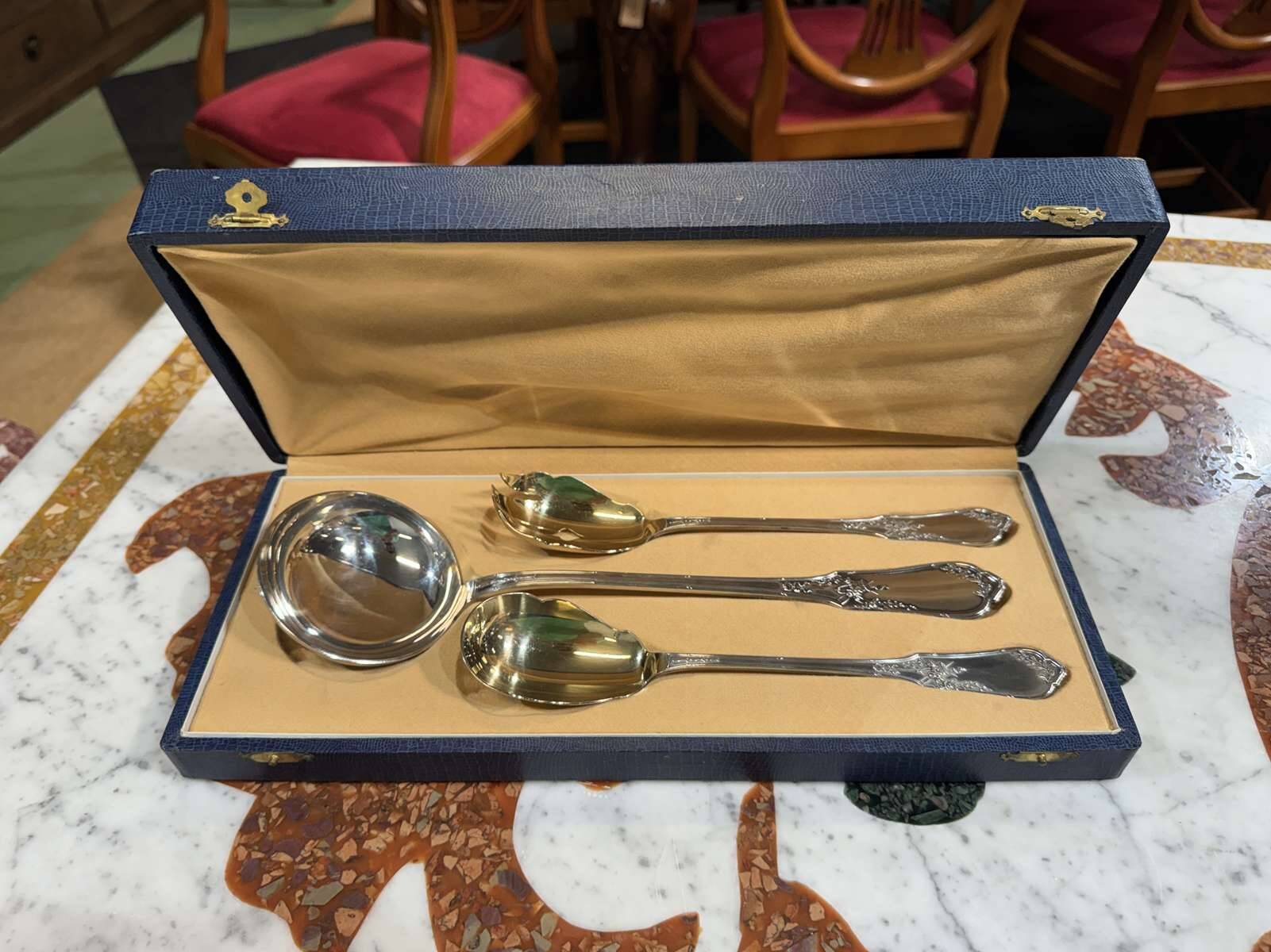 Silver-plated metal box RAVINET D'ENFERT - Ladle + salad service