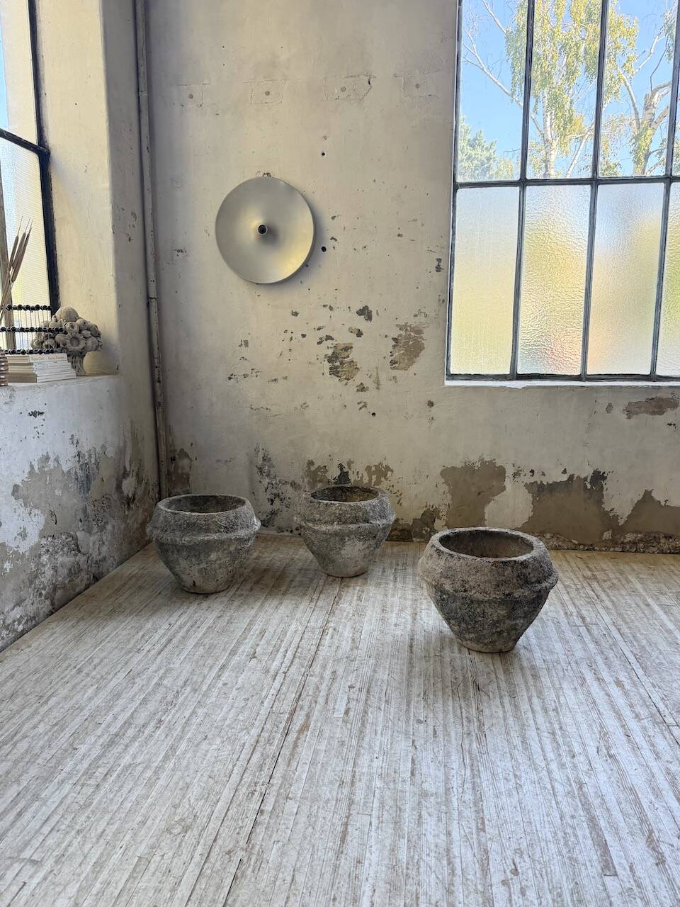 Trio of stone and cement planters, early 1900s