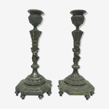 Pair of bronze candlesticks in Louis XVI style 1900