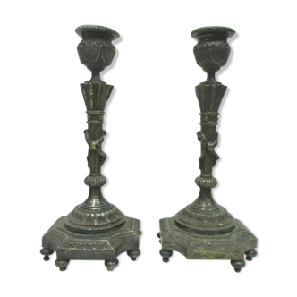 Pair of bronze candlesticks in Louis XVI style 1900