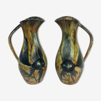 Pair of pitchers of bastien le Pemp Quimper 1970