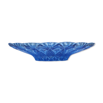 Rare French Fruit Bowl Blue Pressed Glass 33cm
