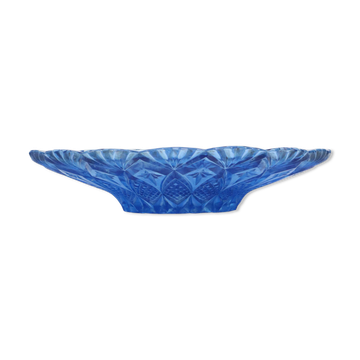 Coupe à fruits en verre pressé bleu, France