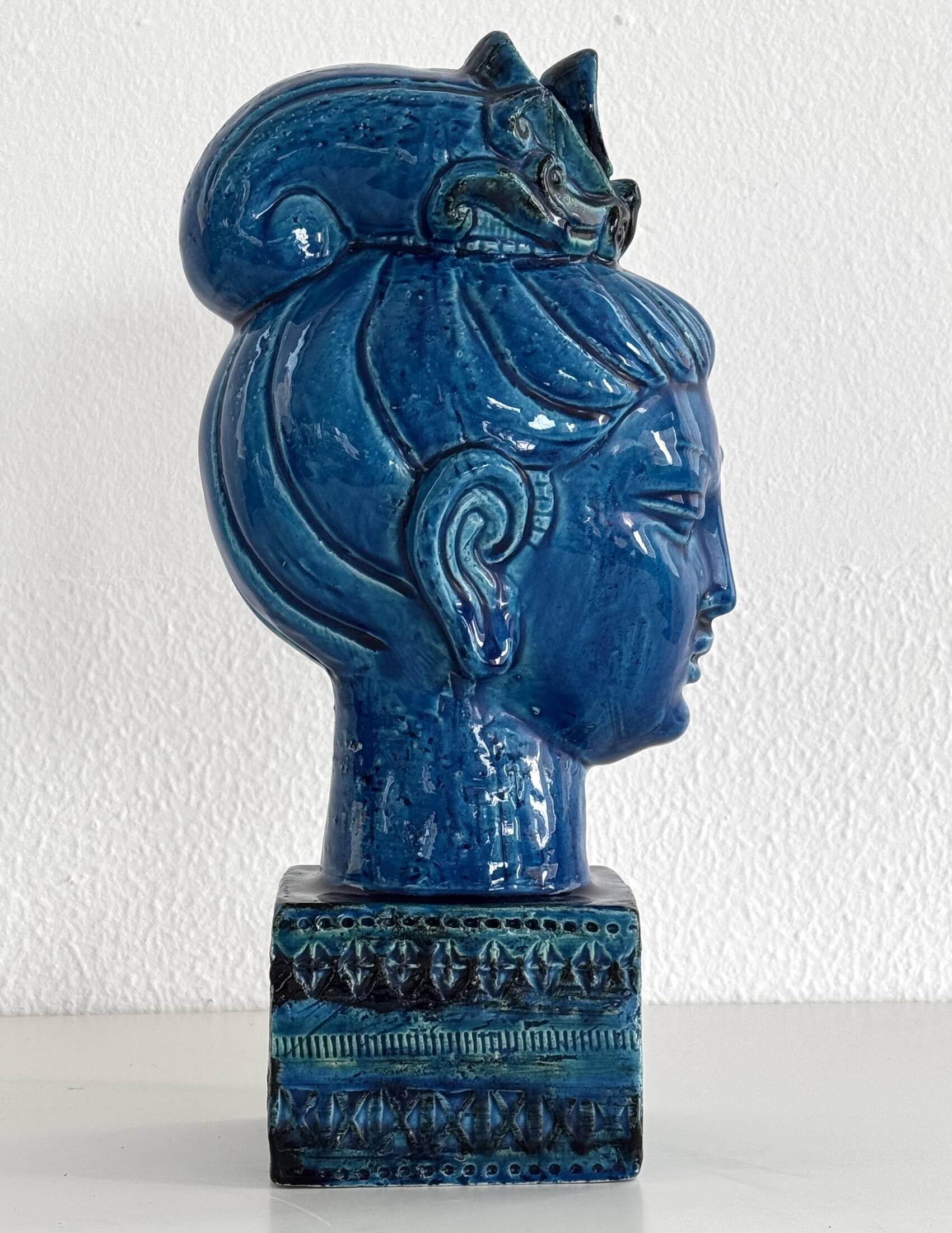 Aldo Londi for Bitossi Kwan Yin Buddha Rimini Blu, Italy, 1970s