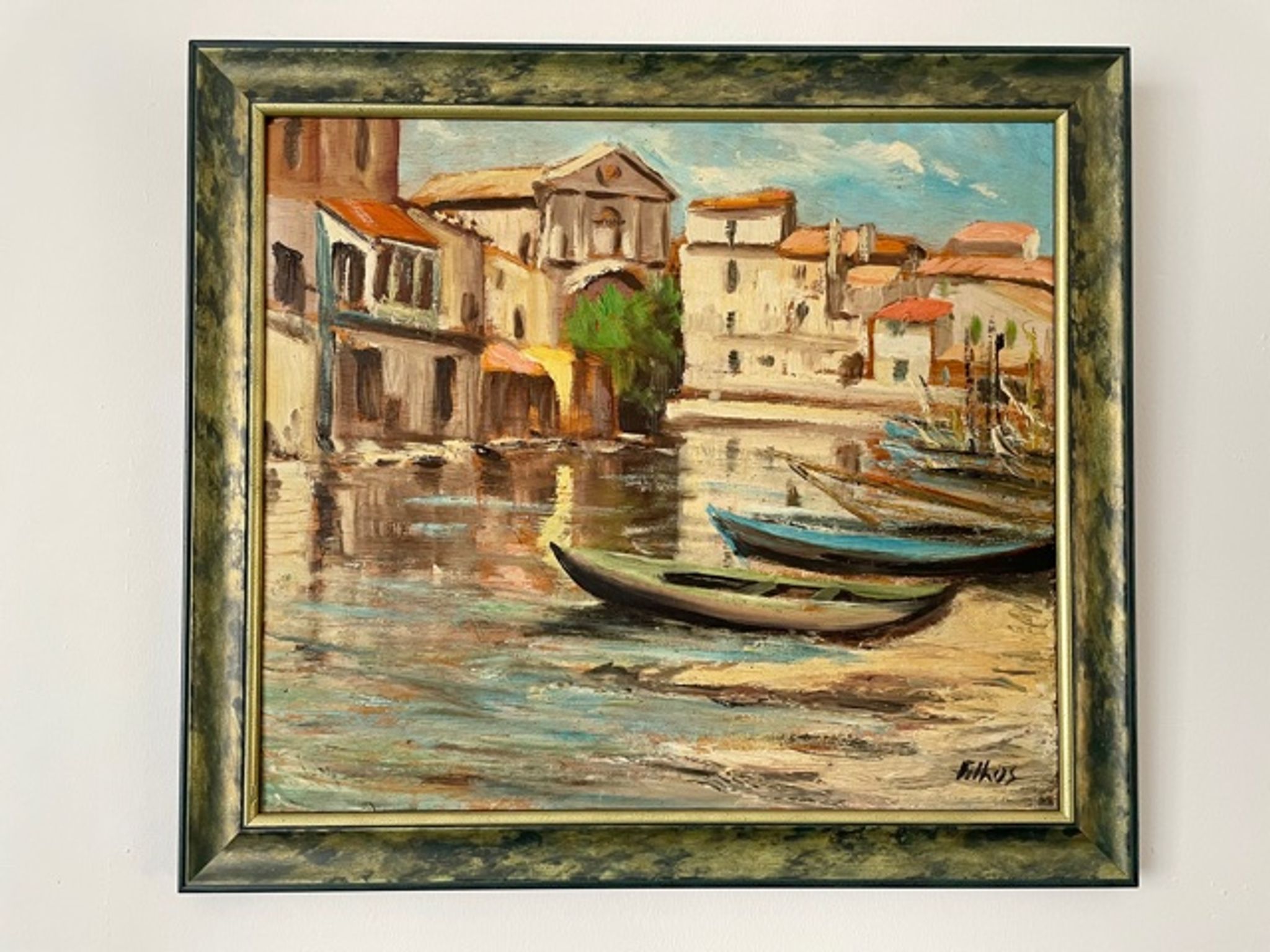 Tableau signé Filhos huile sur panneau 1950  "Martigues"