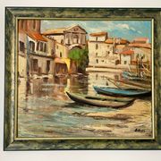 Tableau signé Filhos huile sur panneau 1950  "Martigues"