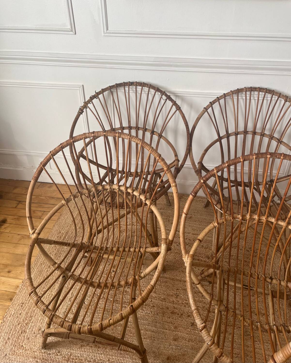 7 vintage rattan armchairs