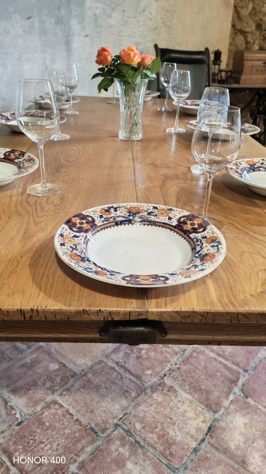 Large authentic farmhouse table made of solid French oak.