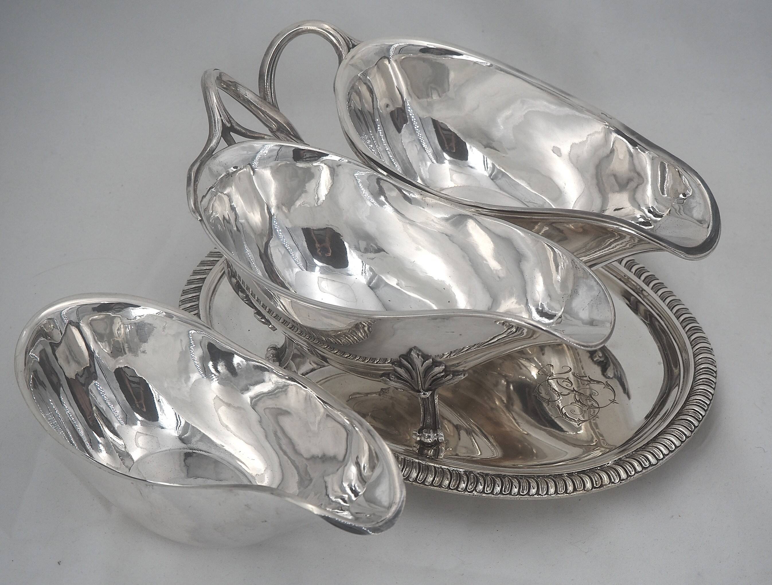 Idiot, double sauce boat + liners, Minerva silver, excellent condition, 19th century, 1.798 kg