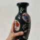 Asian vase in black ceramic with floral decoration