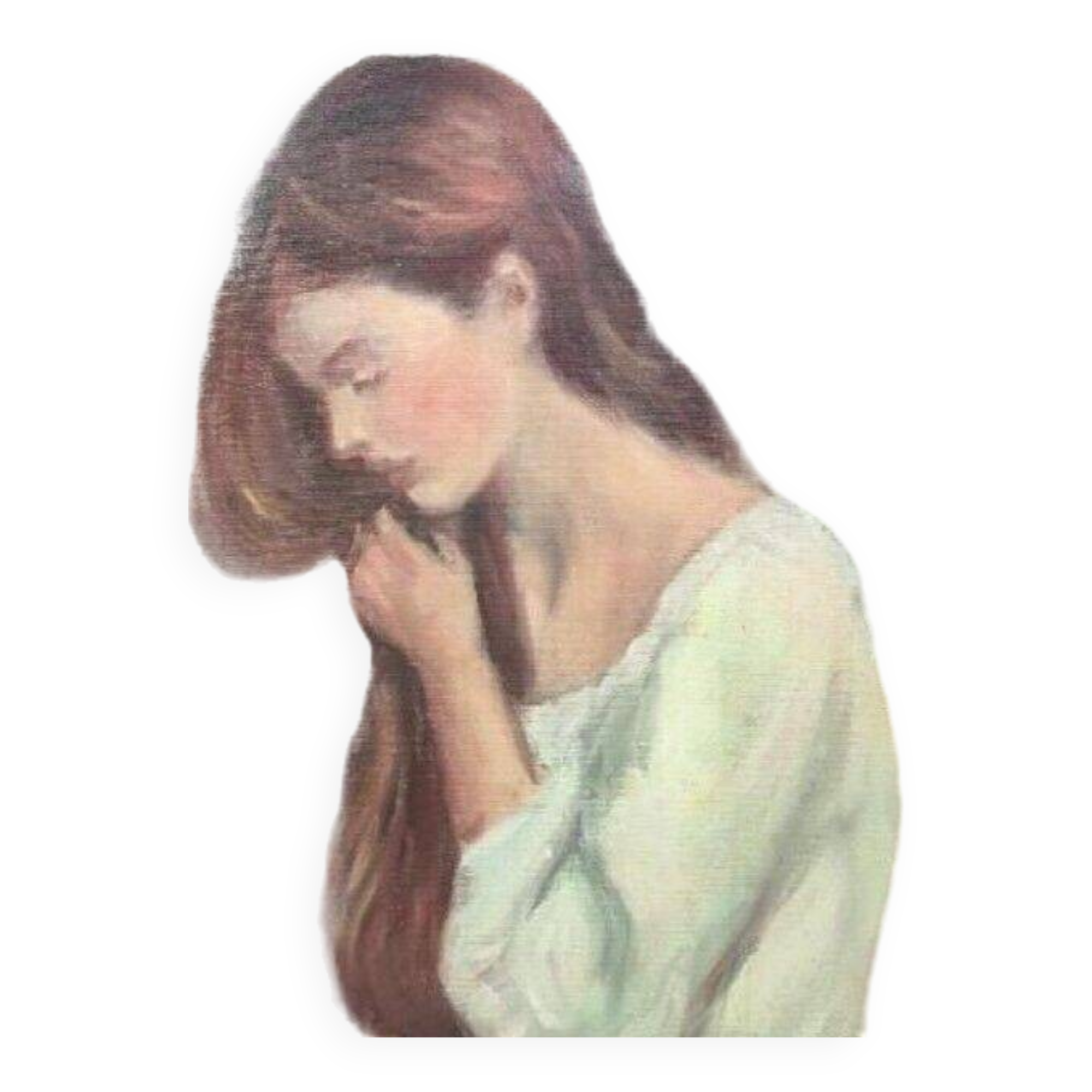 Jeune fille se peignant les cheveux 1984 signé, Portrait